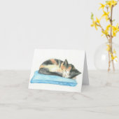 Carte Sleeping Calico Kitten Notecard (Fleur jaune)