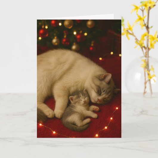 Carte Sleeping Cats Christmas Folded Greeting (Fleur jaune)