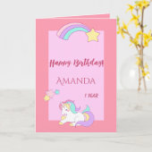 Carte Sleeping mignon licorn heureux magique 1er anniver (Fleur jaune)