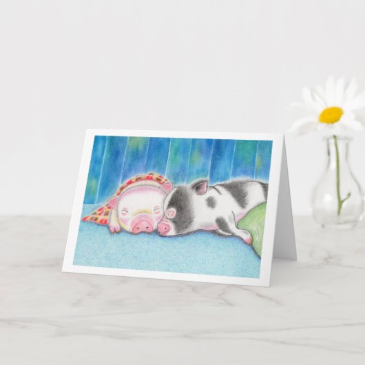 Carte Sleeping Mini Pigs Piglets Folded Greeting Card (Petite plante)