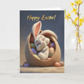Carte Sleepy Bunny in Easter Egg Basket Happy Easter (Fleur jaune)