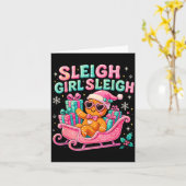 Carte Sleigh Girl Cute Gingerbread Christmas Art  (Fleur jaune)