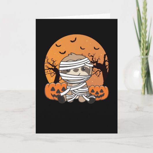 Carte Sloth Mummy Citrouille Sloths Halloween heureux (Devant)