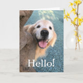 Carte Smiling Golden Retriever Chien se précipitant pour (Fleur jaune)