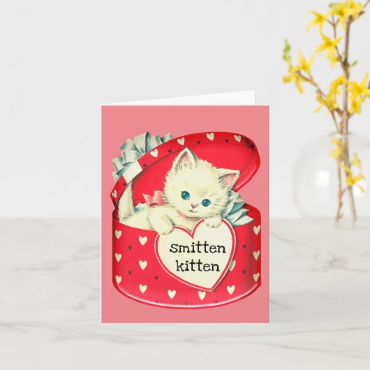Carte Smitten Kitten Rouge et rose Vintage Valentine (Fleur jaune)