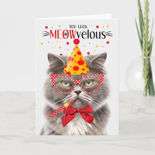 Carte Smokey Grey Persian Chat MEOWvelous Anniversaire (Devant)