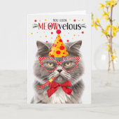 Carte Smokey Grey Persian Chat MEOWvelous Anniversaire (Fleur jaune)