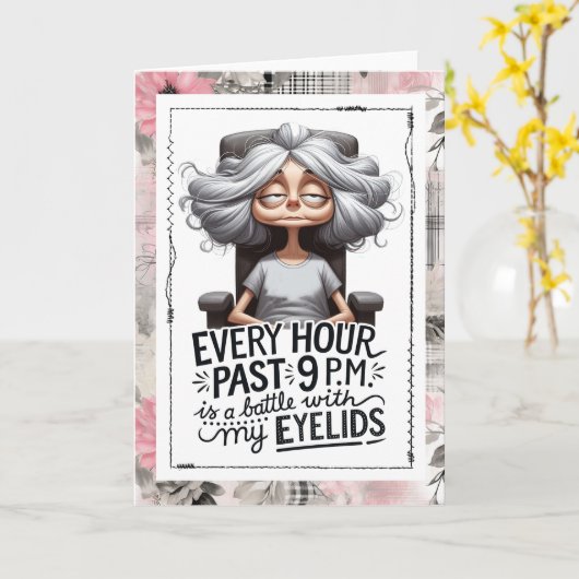 Carte Snarky Old Lady Long Day Humor (Fleur jaune)