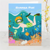 Carte Snorkeling garçon sous la mer (Fleur jaune)