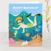 Carte Snorkeling garçon sous la mer (Fleur jaune)
