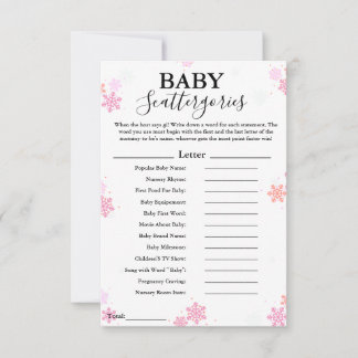 Carte Snowflake baby scattergories jeu de baby shower