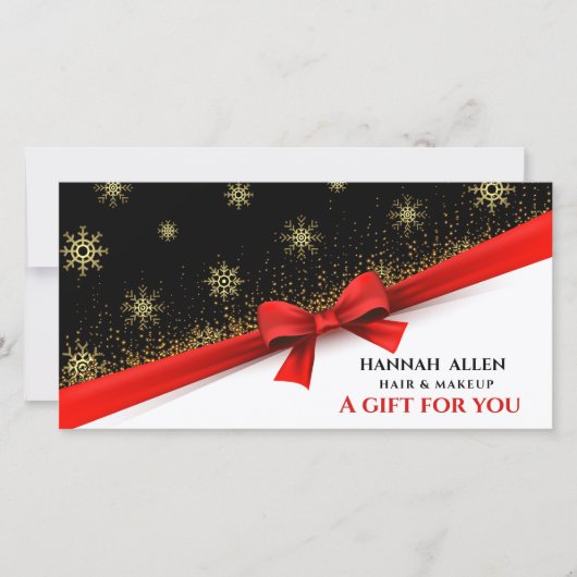 Carte Snowflake hiver Satin ruban rouge certificat cadea (Devant)
