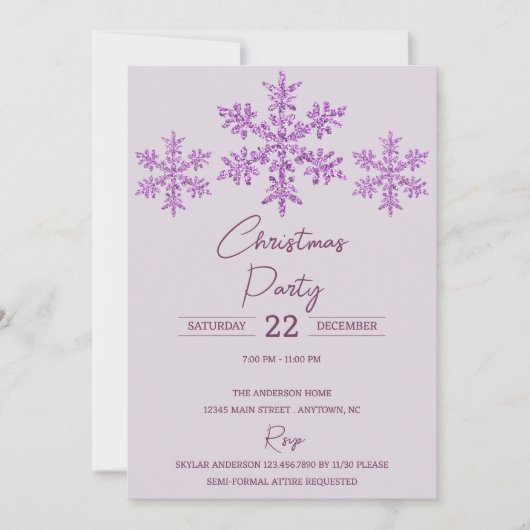 Carte Snowflake Violet Glam Élégant Noël festif (Devant)