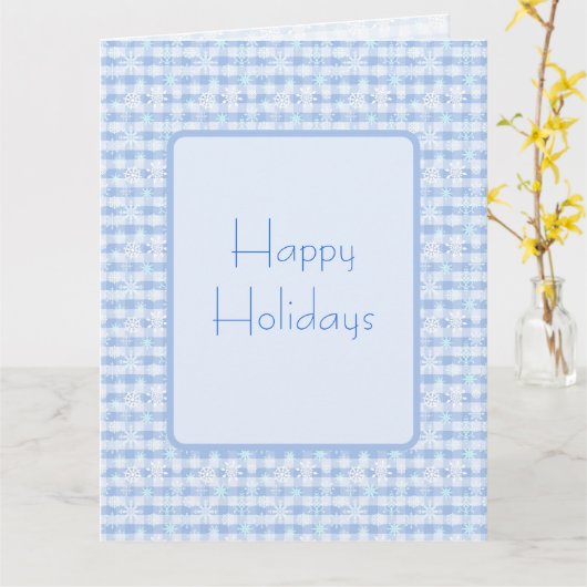 Carte Snowflakes pattern on plaid blue background  (Fleur jaune)