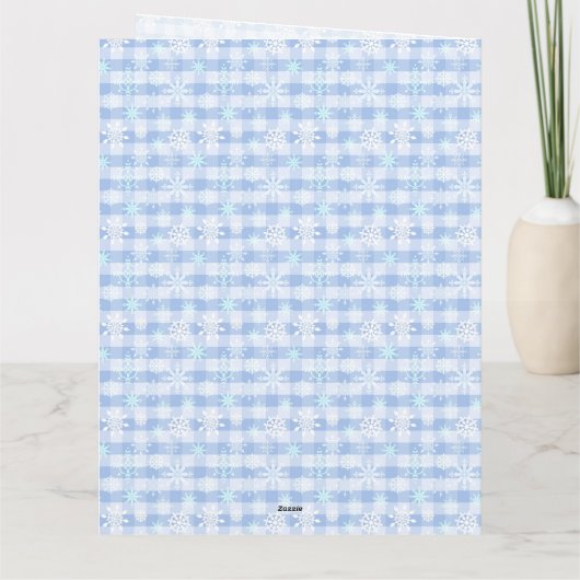 Carte Snowflakes pattern on plaid blue background  (Dos)