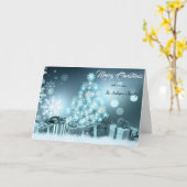 Carte Snowflakes Pine tree Bleu clair Joyeux Noël (Fleur jaune)