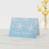 Carte Snowflakes Snow on Blue Holiday Salutations (Fleur jaune)