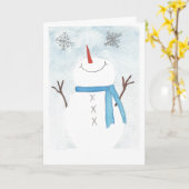 Carte Snowman admire des flocons de neige (Fleur jaune)