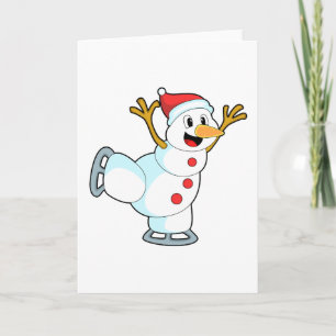 Carte Snowman au patinage sur glace avec patins sur glac