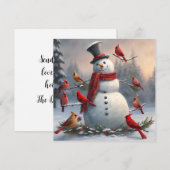 Carte Snowman avec les cardinaux rouges Snowman (Devant / Derrière)