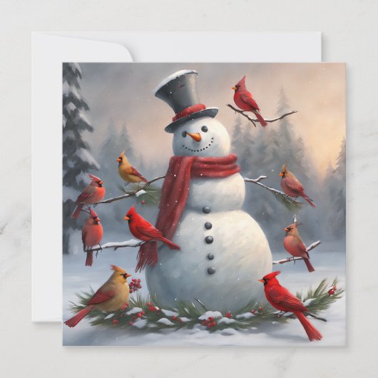 Carte Snowman avec les cardinaux rouges Snowman (Devant)