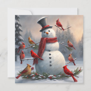 Carte Snowman avec les cardinaux rouges Snowman