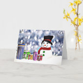 Carte Snowman avec ses cadeaux (Fleur jaune)