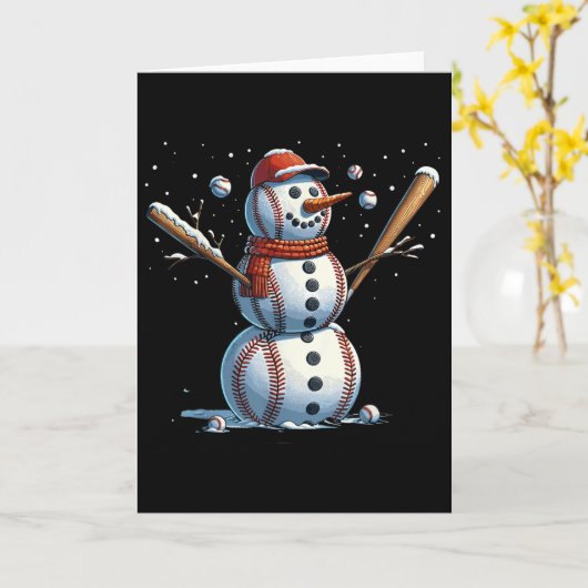 Carte Snowman Baseball Christmas Winter (Fleur jaune)