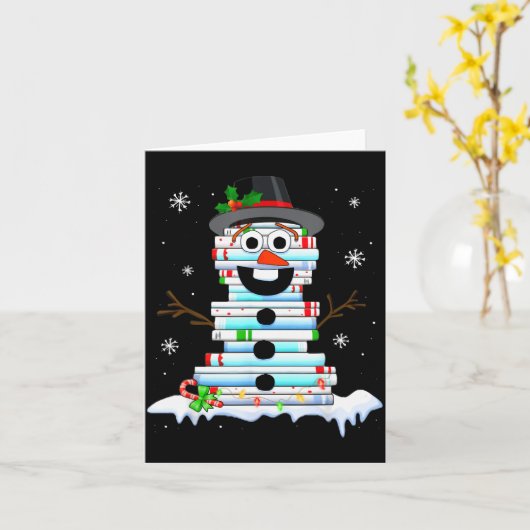Carte Snowman Book Stack Librarian Book Lover Christmas  (Fleur jaune)