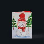 Carte Snowman Christmas<br><div class="desc">Personalize your Christmas greetings with this happy little snowman dressed up warm in a red hat and scarf.</div>