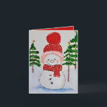 Carte Snowman Christmas<br><div class="desc">Personalize your Christmas greetings with this happy little snowman dressed up warm in a red hat and scarf.</div>