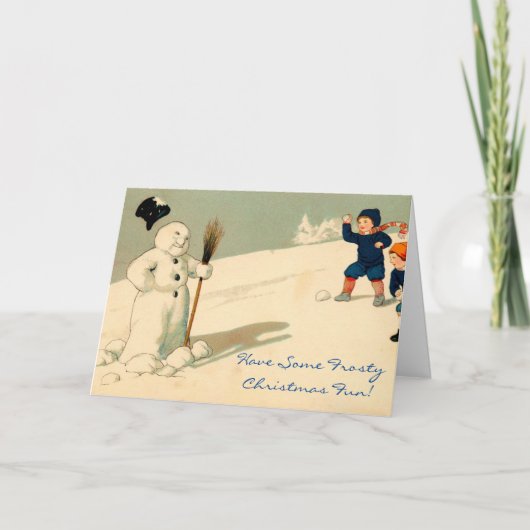 Carte Snowman d'art Vintage Frostement amusante de (Devant)