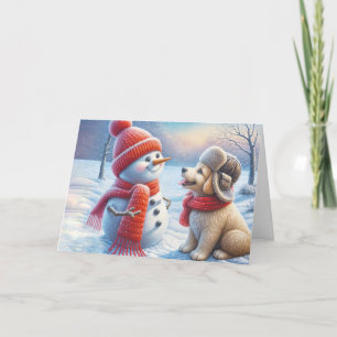 Carte Snowman de Noël avec chien