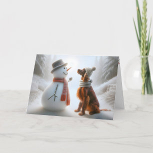 Carte Snowman de Noël avec chien de couture irlandais