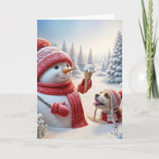 Carte Snowman De Noël Avec Cône De Crème De Glace (Devant)