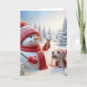 Carte Snowman De Noël Avec Cône De Crème De Glace