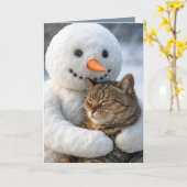 Carte Snowman de Noël en train de serrer un tabby (Fleur jaune)