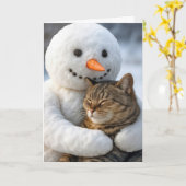 Carte Snowman de Noël en train de serrer un tabby (Fleur jaune)