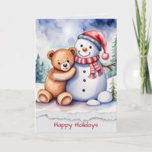 Carte Snowman de Noël et ours en peluche