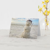 Carte Snowman de Noël sur la plage en Floride (Fleur jaune)