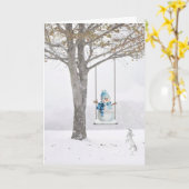 Carte Snowman De Vacances À La Neige D'Hiver (Fleur jaune)