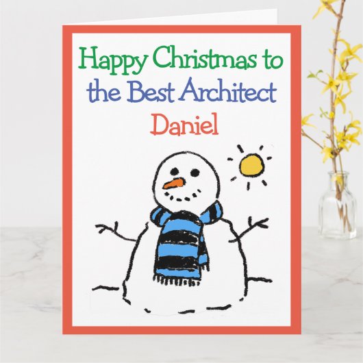 Carte Snowman Design Joyeux Noël à un architecte (Fleur jaune)
