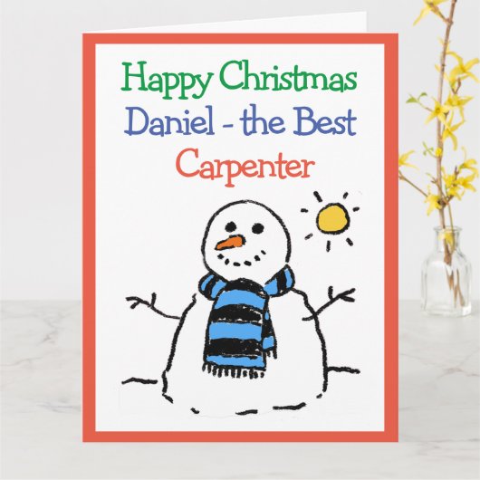 Carte Snowman Design Joyeux Noël à un charpentier (Fleur jaune)