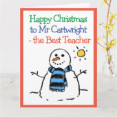 Carte Snowman Design Joyeux Noël à un enseignant (Fleur jaune)