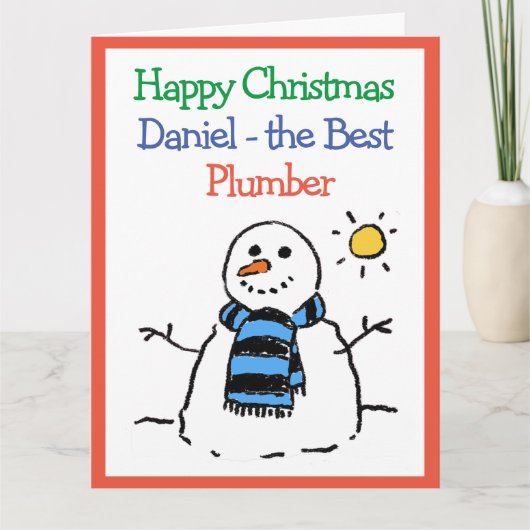 Carte Snowman Design Joyeux Noël à un plombier (Devant)