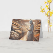 Carte Snowman drinking cocoa in the bakery Christmas (Fleur jaune)