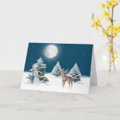 Carte Snowman et cerf de vacances au clair de lune d'hiv (Fleur jaune)
