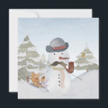 Carte Snowman et Winter Woodland Friends<br><div class="desc">Cette belle collection vibrante de dessins pour enfants, présente une variété de mignons animaux d'aquarelle dans une scène de neige hivernale et un adorable bonhomme de neige entouré de grands arbres recouverts de neige brillant avec la neige légère du soleil brillant, tandis que la neige tombe. Cette jolie illustration de...</div>