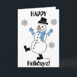 Carte Snowman "HAPPY HOLIDAYS"<br><div class="desc">La carte dit : "JEUX VACANCES !" Un hivernal, mignon bonhomme de neige pour égayer votre hiver ! Inspiré par l'original des années 1950 Frosty, look vintage, retro style Snowguy est le design le plus mignon pour sonner en hiver et applaudir sur la neige! Tiré à la main à l'encre...</div>