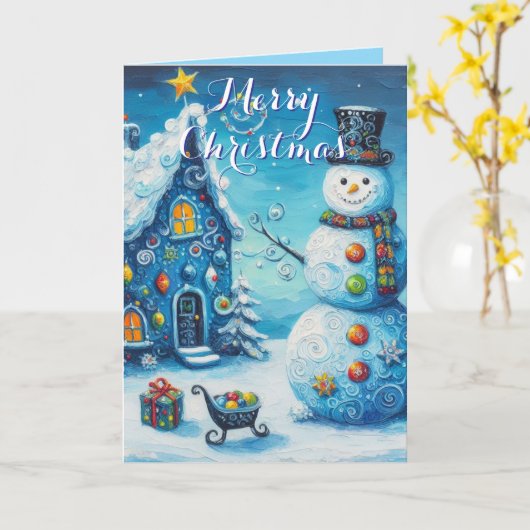 Carte Snowman House présente Noël personnalisé (Fleur jaune)